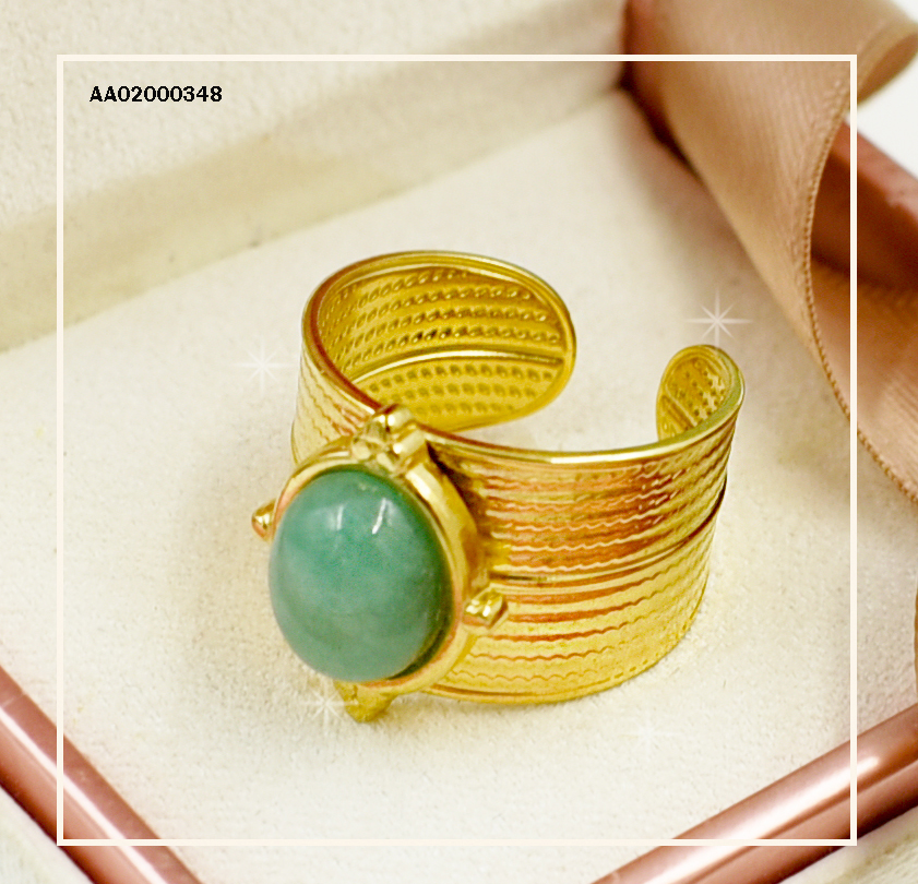 ANILLO ANCHO AJUSTABLE LISO C/PIEDRA VERDE