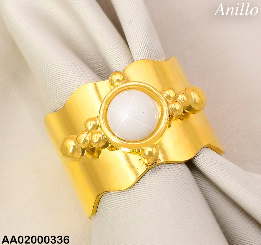 ANILLO ANCHO AJUSTABLE PIEDRA BLANCA