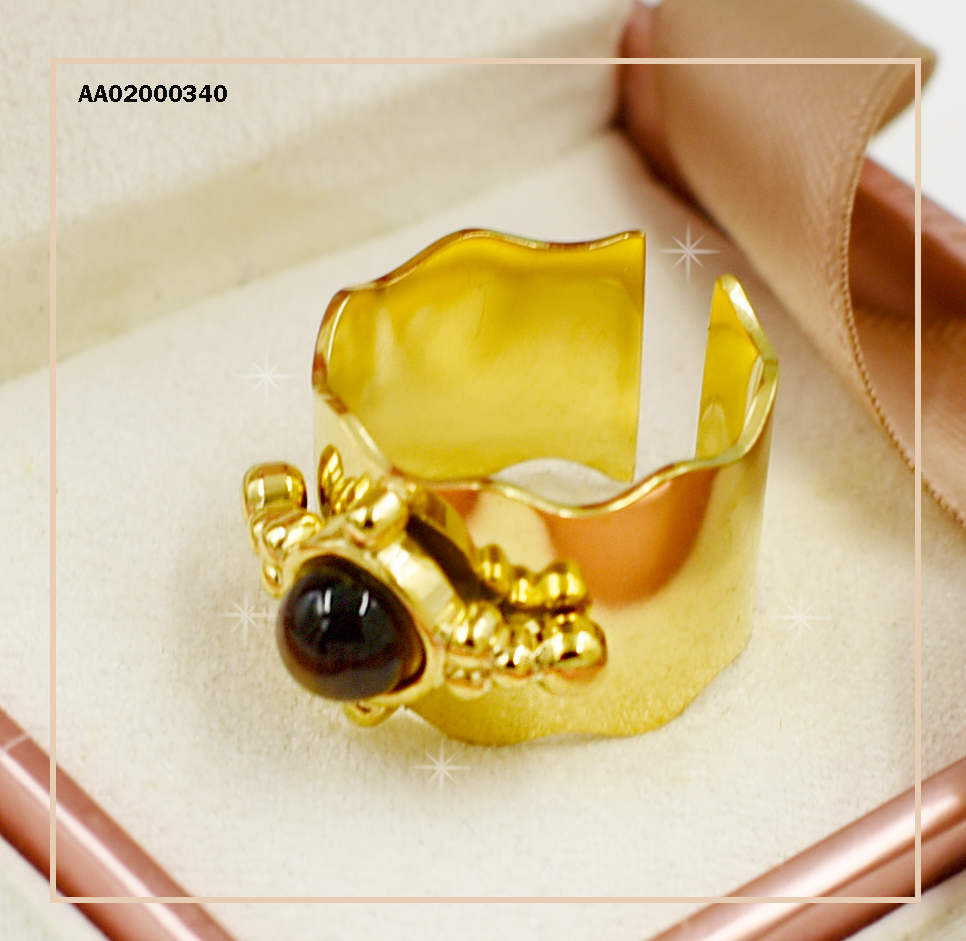 ANILLO ANCHO AJUSTABLE PIEDRA CAFÉ