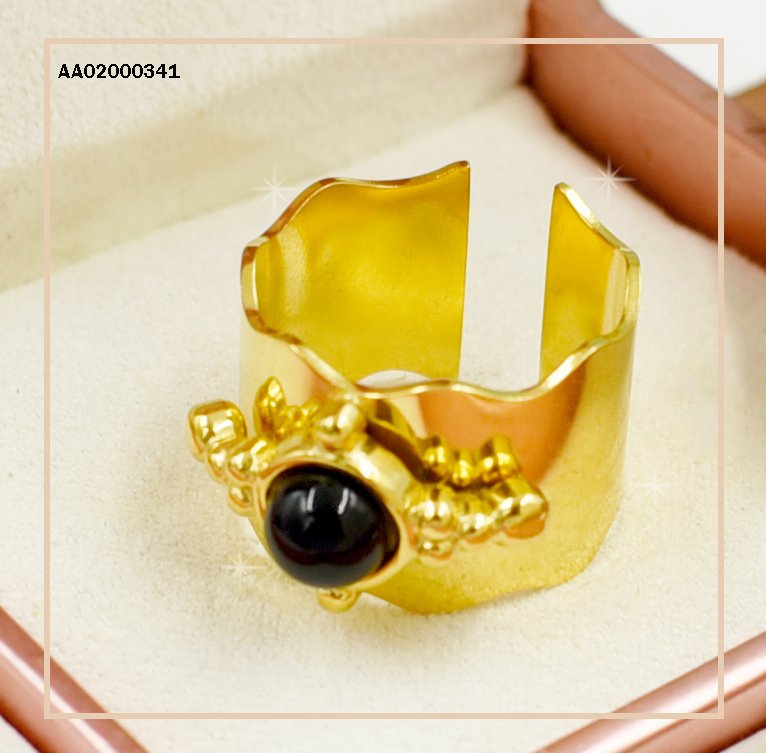 ANILLO ANCHO AJUSTABLE PIEDRA NEGRA
