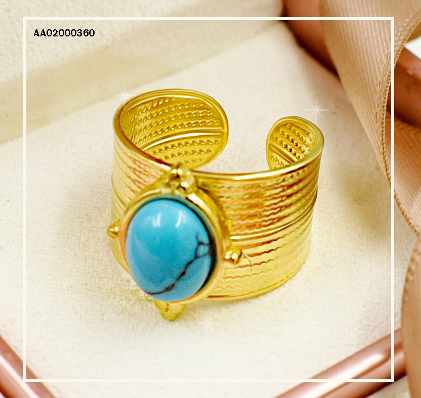 ANILLO ANCHO AJUSTABLE PIEDRA REDONDA TURQUESA