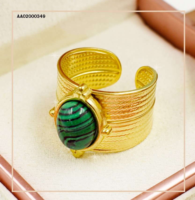 ANILLO ANCHO AJUSTABLE RAYADO PIEDRA VERDE OSCURO