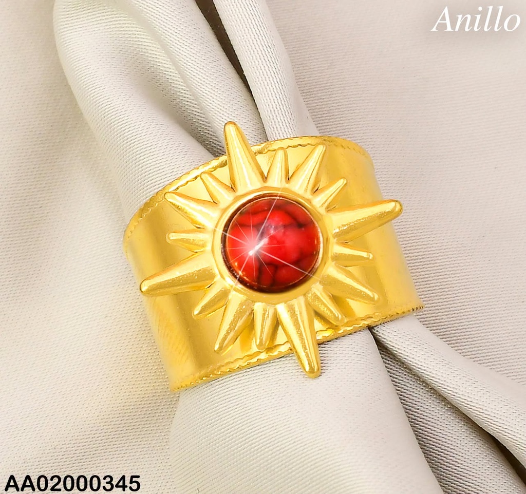 ANILLO ANCHO AJUSTABLE SOL C/PIEDRA ROJA