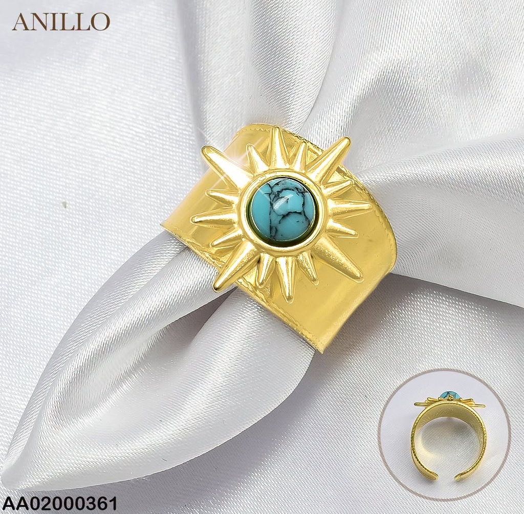 ANILLO ANCHO AJUSTABLE SOLC/ PIEDRA REDONDA TURQUESA