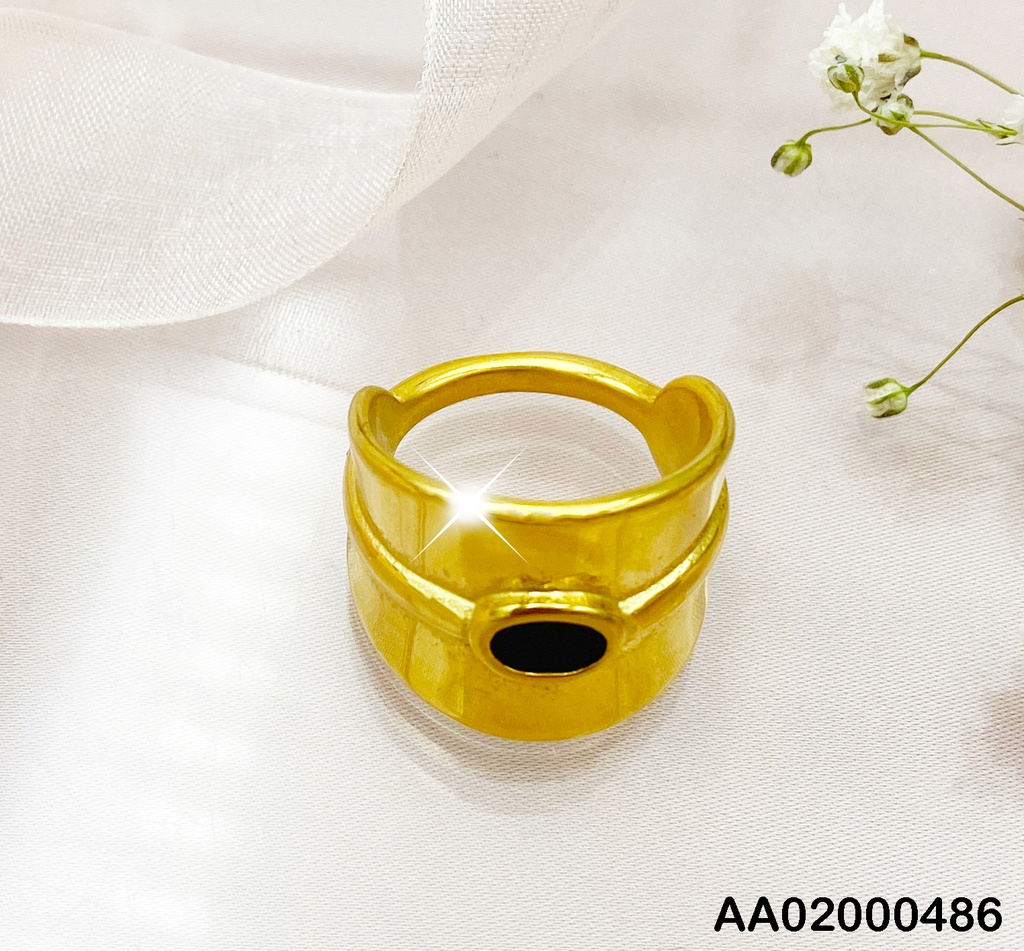 ANILLO ANCHO LISO LÍNEA Y ÓVALO ZIRCONIA NEGRA