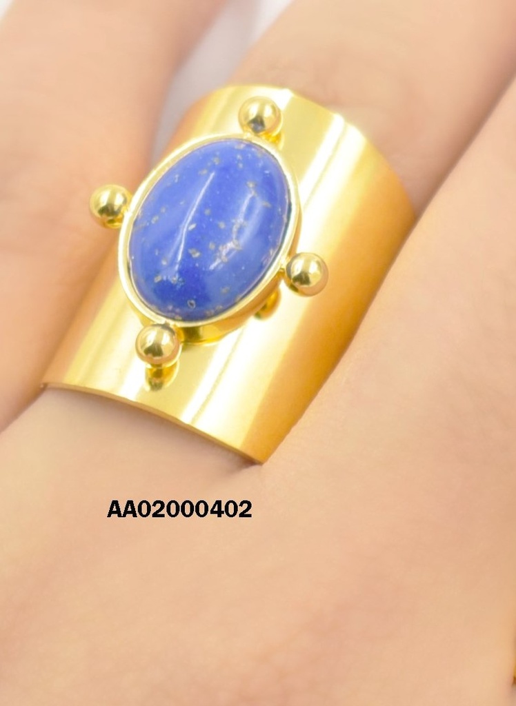 ANILLO ANCHO PIEDRA OVALADA AZUL