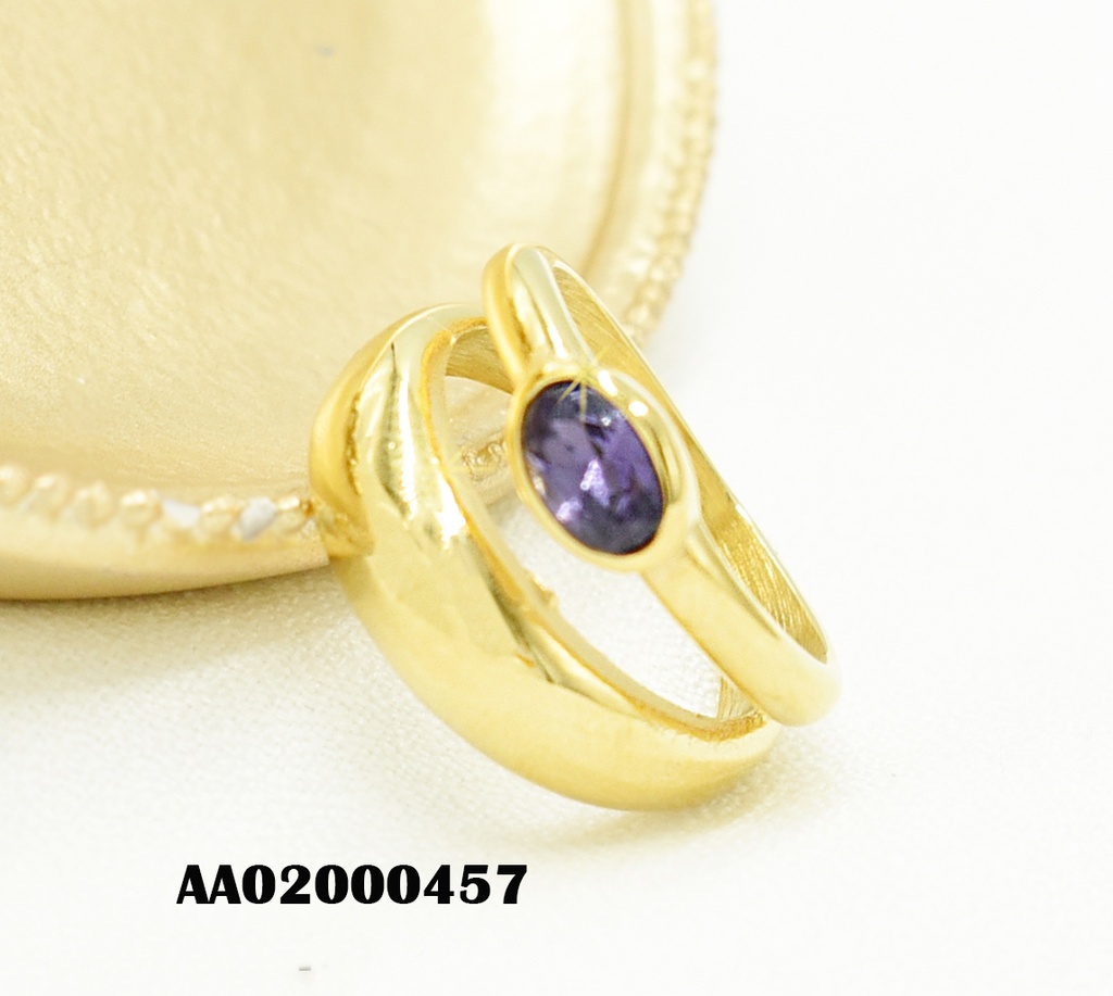 ANILLO DOBLE C/ZIRCONIA MORADA OVALADA HORIZ.