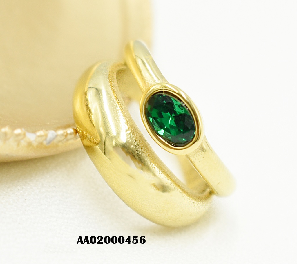 ANILLO DOBLE C/ZIRCONIA VERDE OVALADA HORIZ.