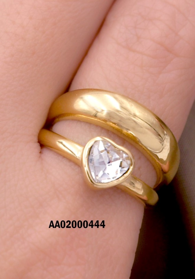 ANILLO DOBLE ZIRCONIA CORAZÓN/LISO
