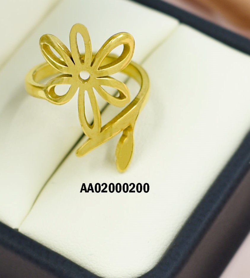 ANILLO DORADO CROQUI DE FLOR CON RAMITA