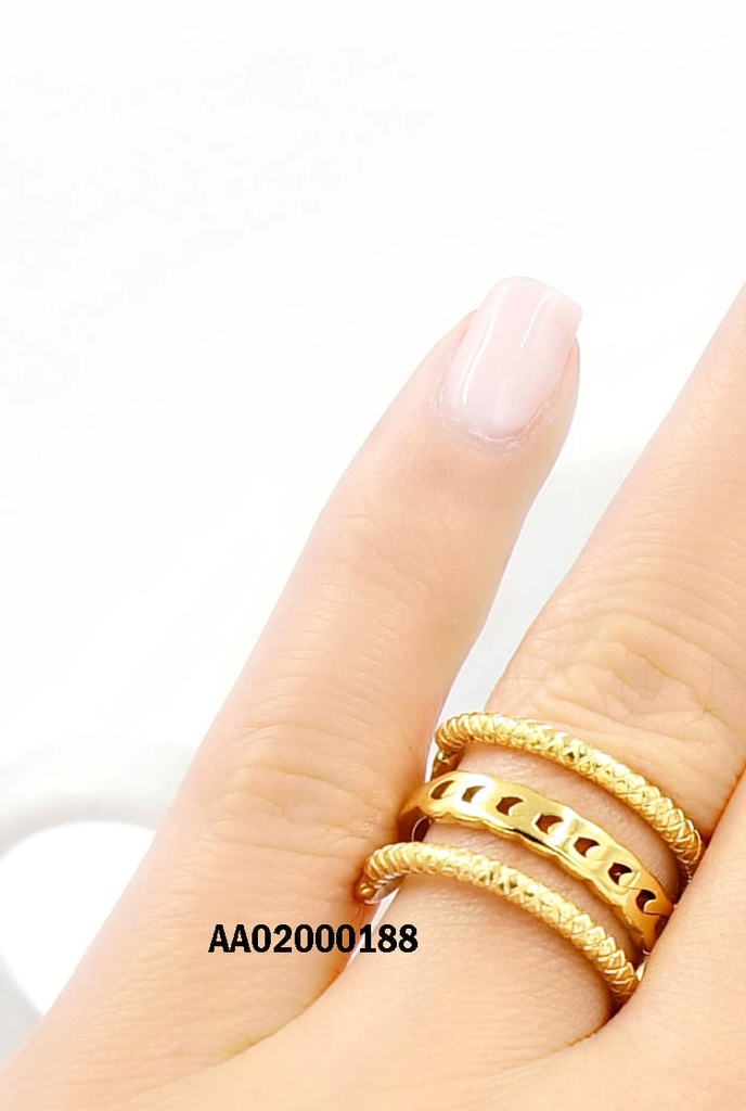 ANILLO DORADO ESLABONES DE CADENA ENTRE LINEAS TORNEADAS