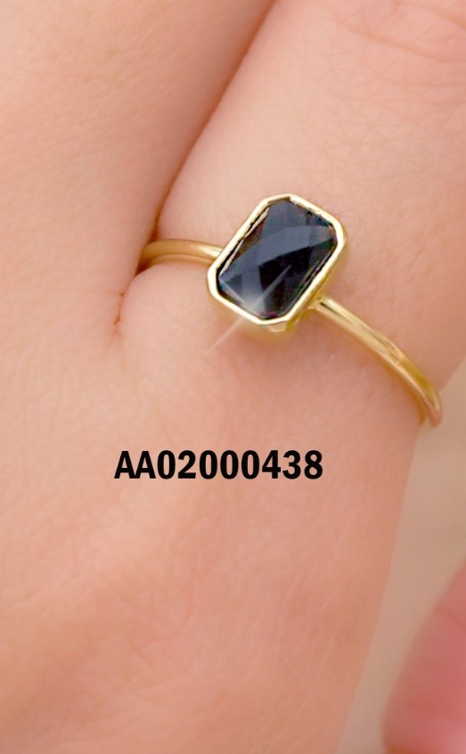 ANILLO FINO AJUSTABLE ZIRCONIA RECTÁNGULO NEGRO