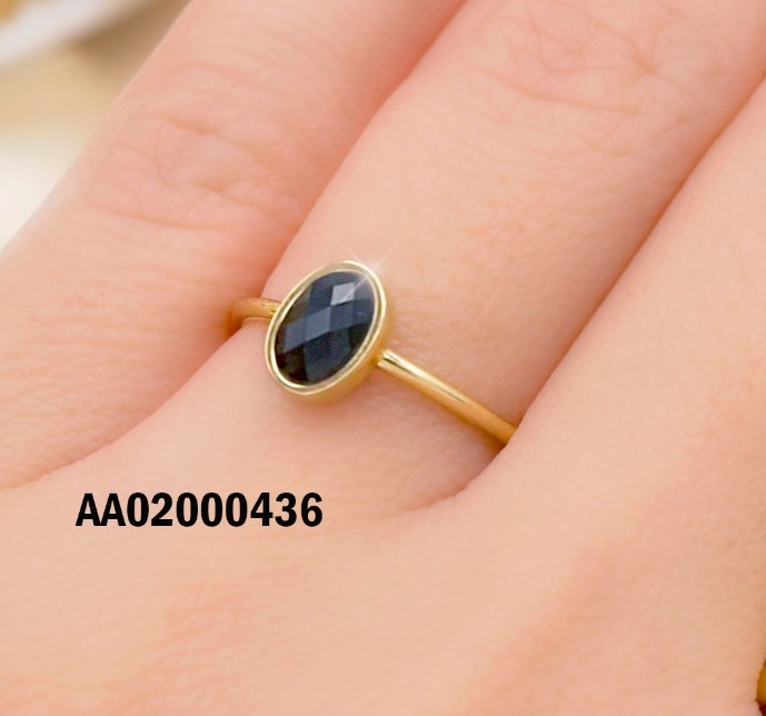 ANILLO FINO AJUSTABLE ZIRCONIA ÓVALO NEGRO