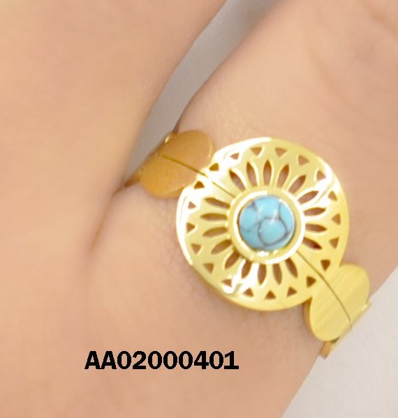 ANILLO FINO RUEDA CALADA PIEDRA TRURQUESA CENTRO