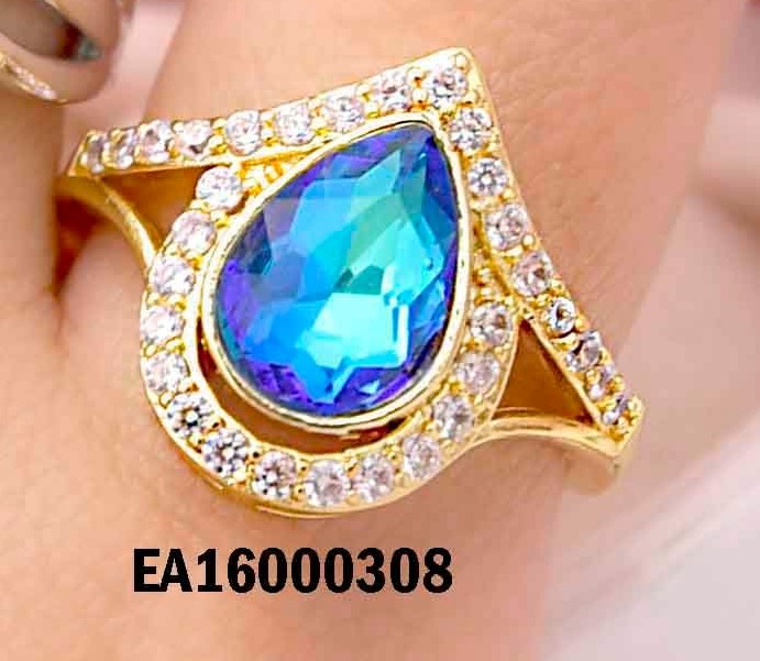 ANILLO GOTA AZUL BORDES DE ZIRCONIAS