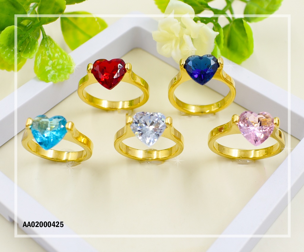 ANILLO SOLITARIO ZIRCONIA CORAZÓN COL.SURTIDOS