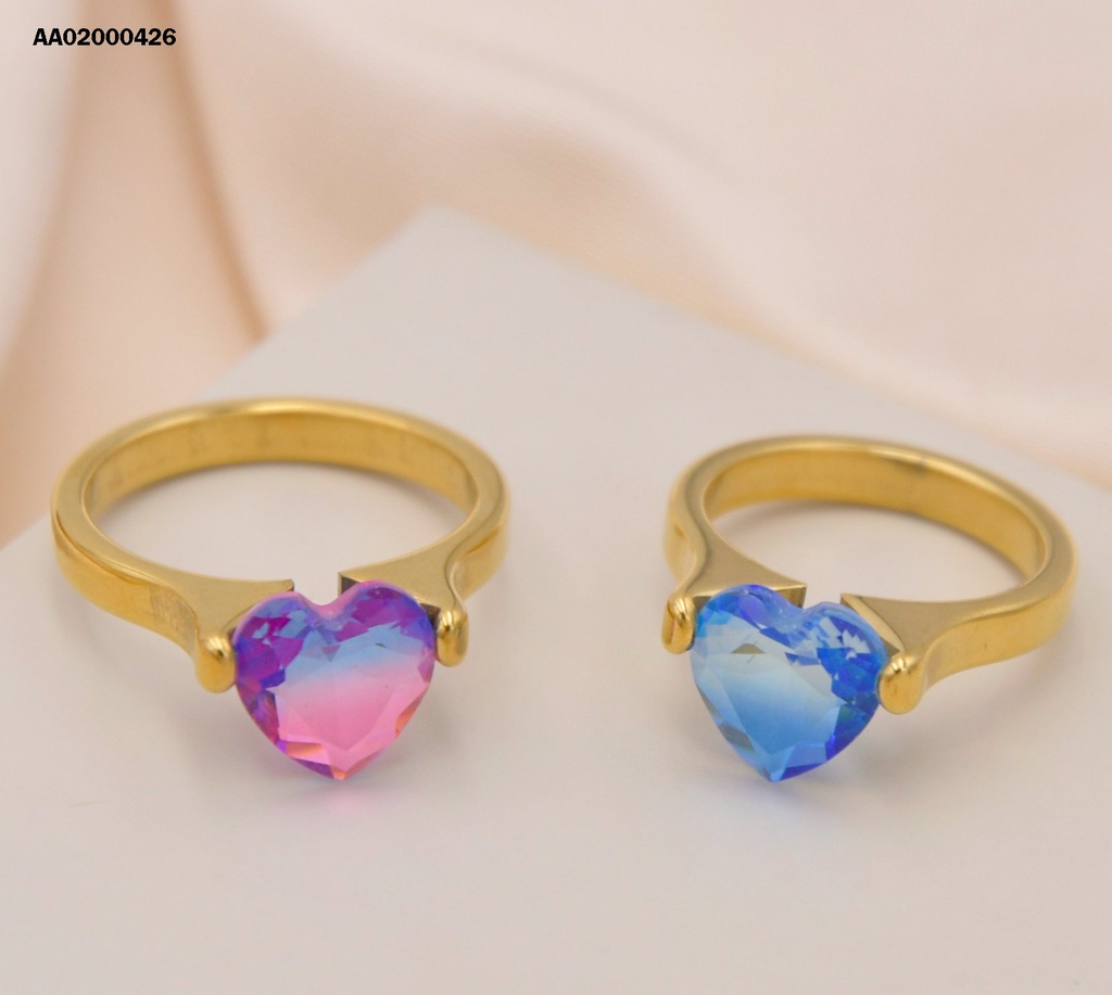 ANILLO SOLITARIO ZIRCONIA CORAZÓN COL.TORNASOL