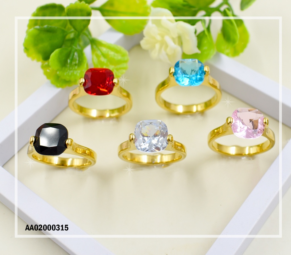 ANILLO SOLITARIO ZIRCONIA CUADRO REDONDONDEADO COL.VARIOS