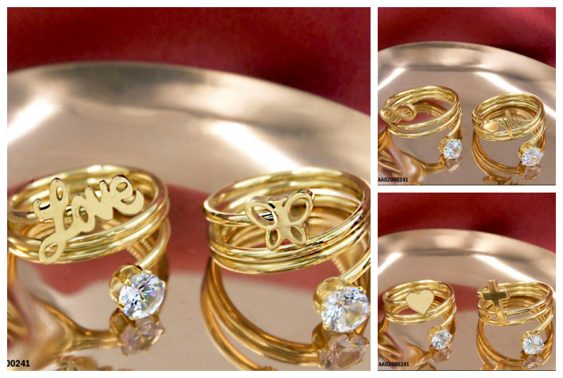 ANILLOS DOBLES CON ZIRCONIAS Y DIJES VARIADOS
