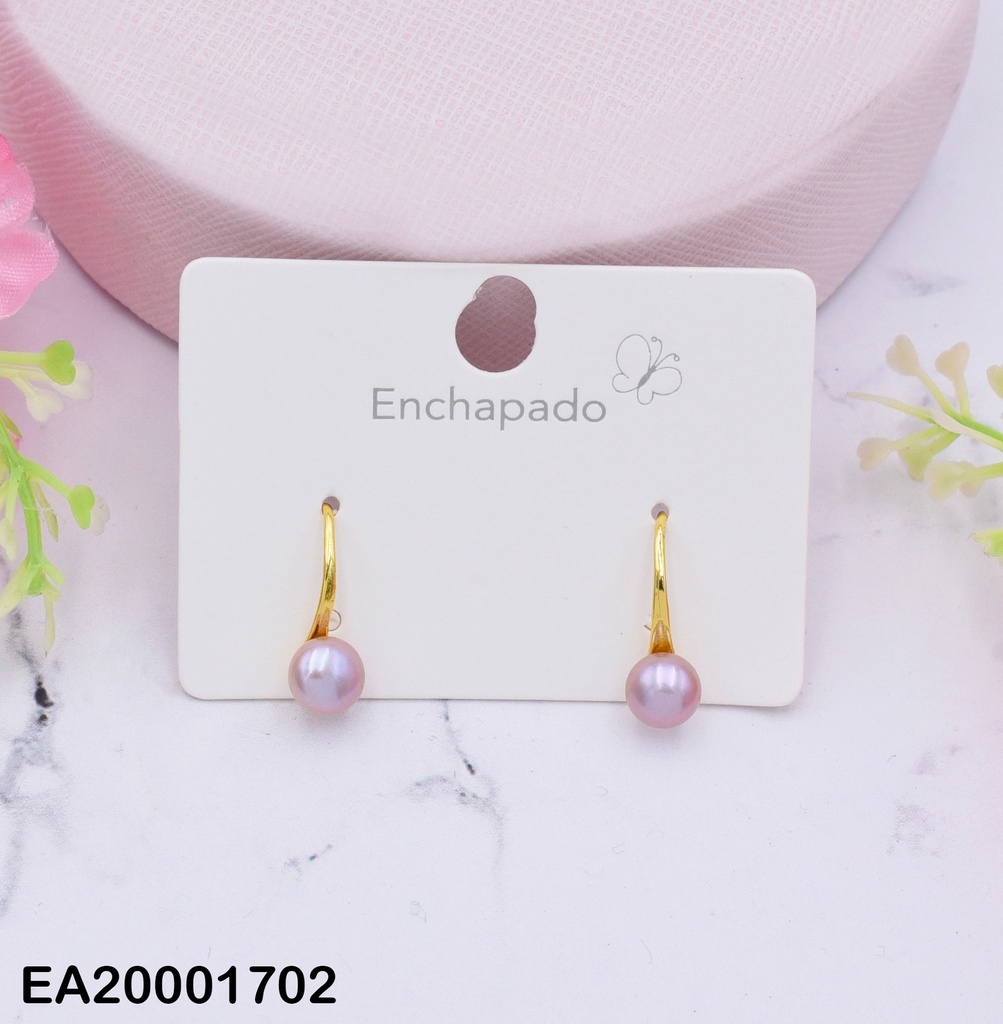 ARETE PERLA ROSA CON CURVA DORADA