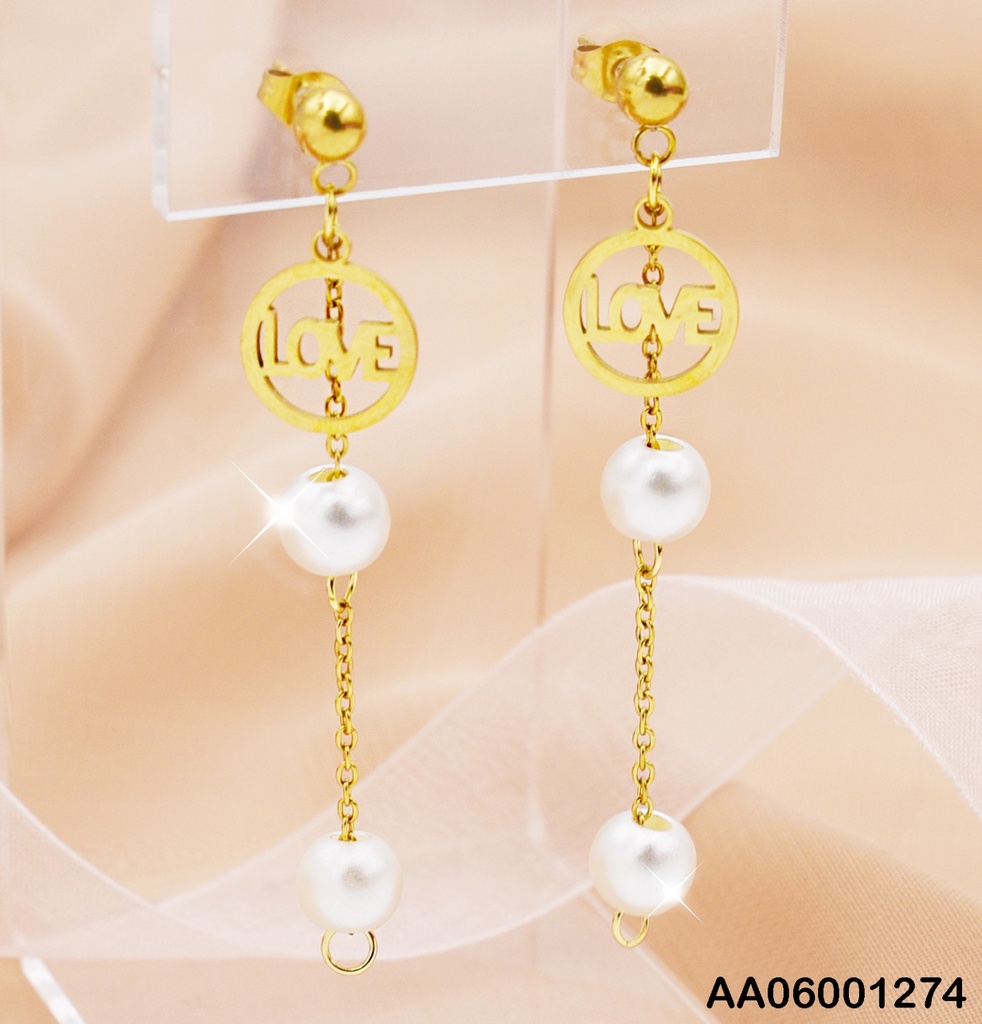 ARETES ACERO "ESFERA LOVE" C/CDN COLGANTE C/PERLAS