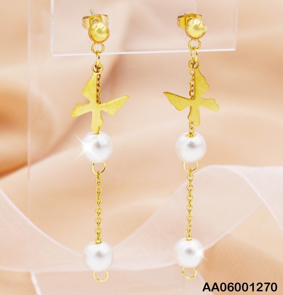 ARETES ACERO LAZO C/CDN COLGANTE C/PERLAS