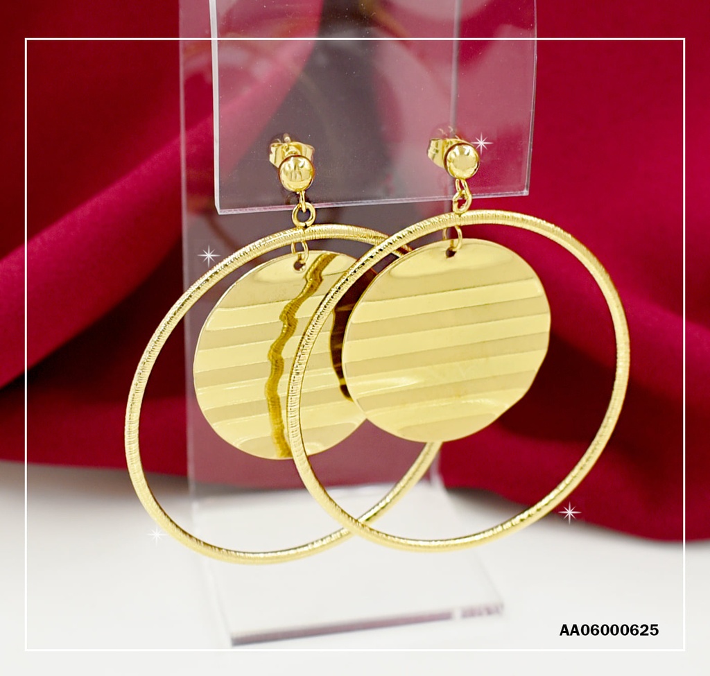 ARETES ARGOLLAS PLACA REDONDA COLGANTE