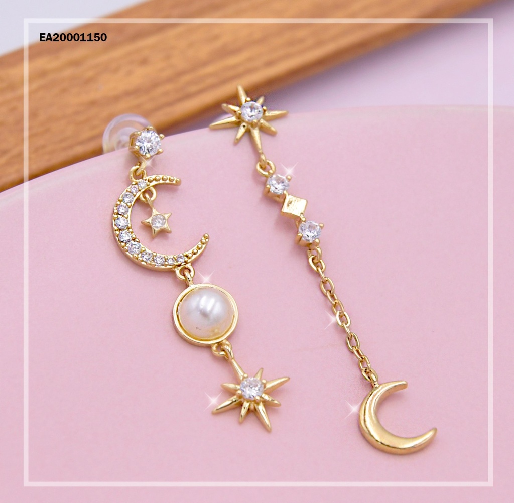 ARETES ASIMÉTRICOS LUNAS/PERLA/ESTRELLAS