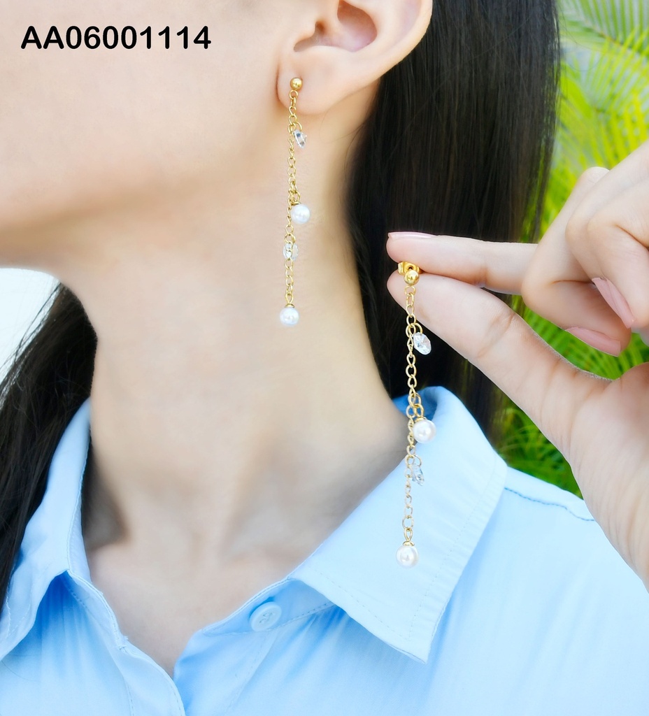 ARETES CADENA VERT. COLGANTES:2 ZIRCONIAS/2 PERLAS