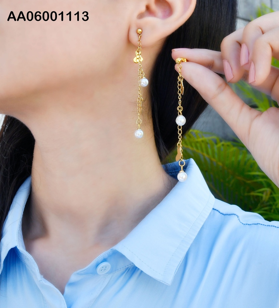 ARETES CADENA VERT. COLGANTES:PLACAS CORAZÓN/PERLAS