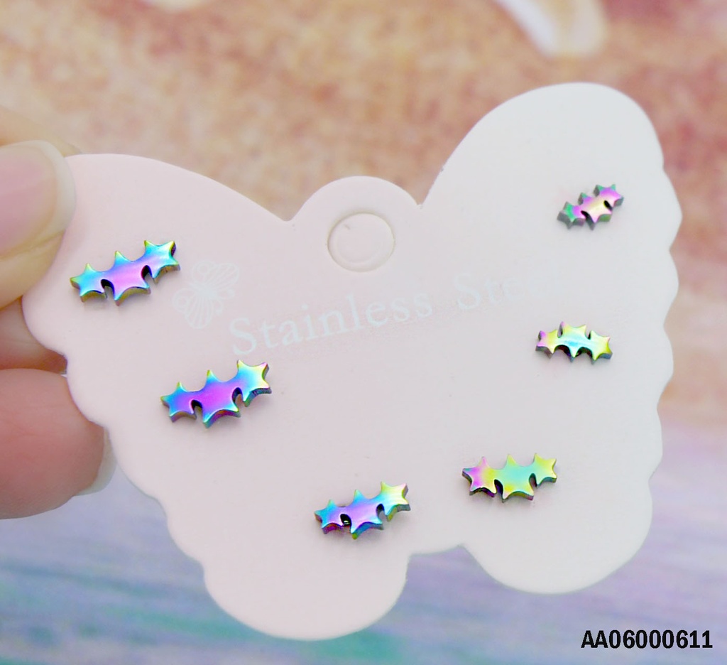 ARETES CARTÓN MARIPOSA 3 ESTRELLAS TORNASOL