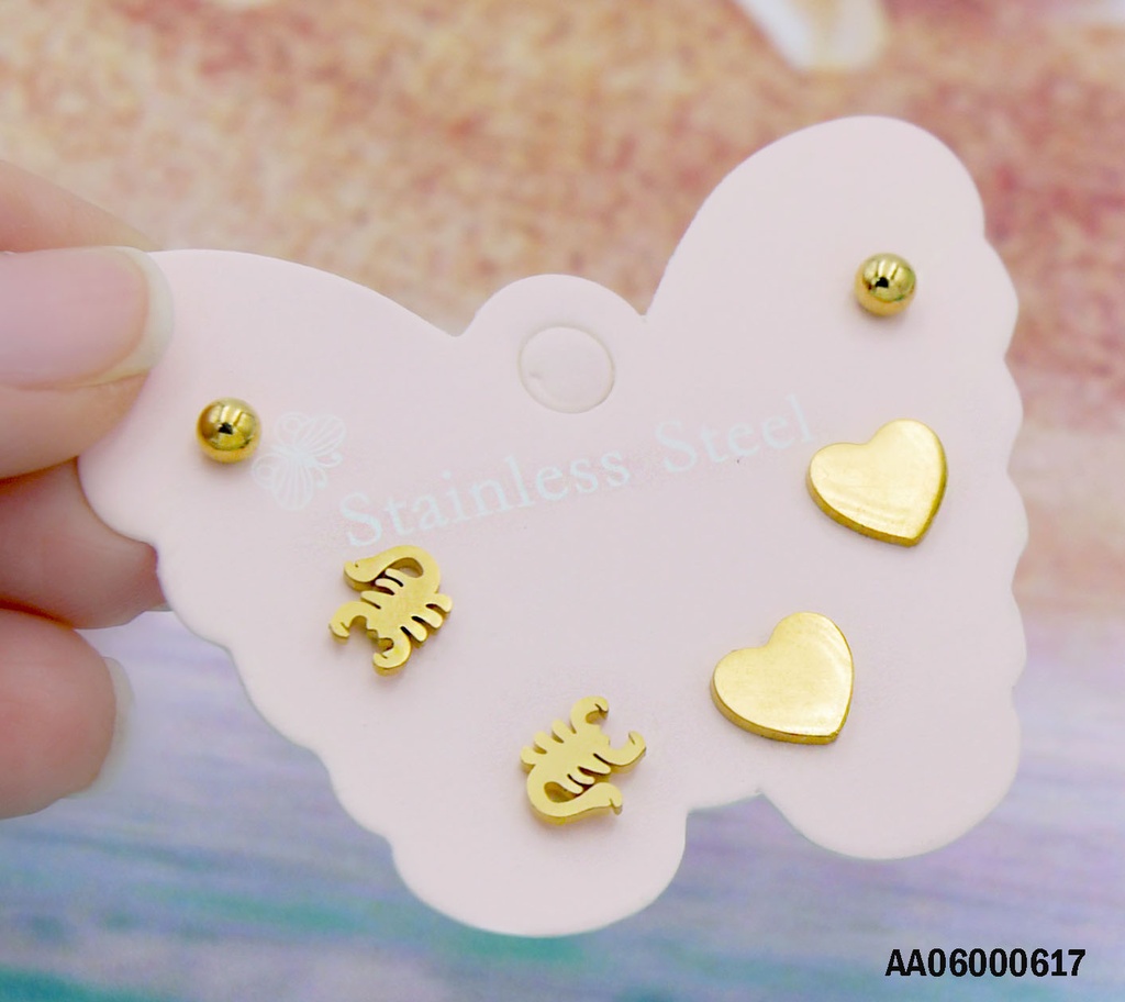 ARETES CARTÓN MARIPOSA PELOTITAS/ALACRÁN/CORAZÓN