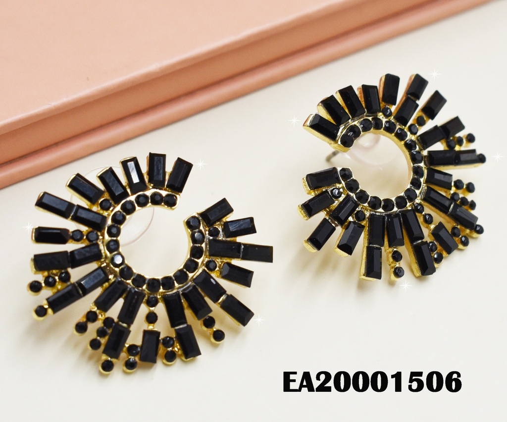 ARETES CIRCULAR C/ZIRC RECTÁNGULARES NEGRAS