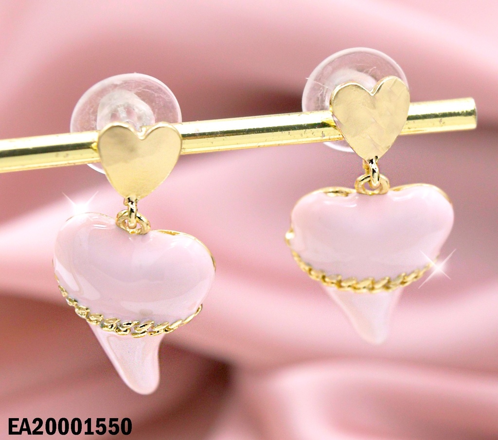 ARETES COLGAR CORAZÓN ROSA VIEJA C/CADENITA DOR.