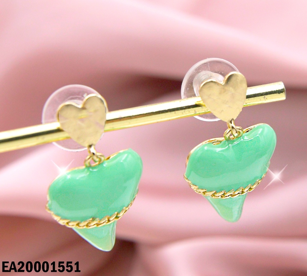 ARETES COLGAR CORAZÓN VERDE C/CADENITA DOR.