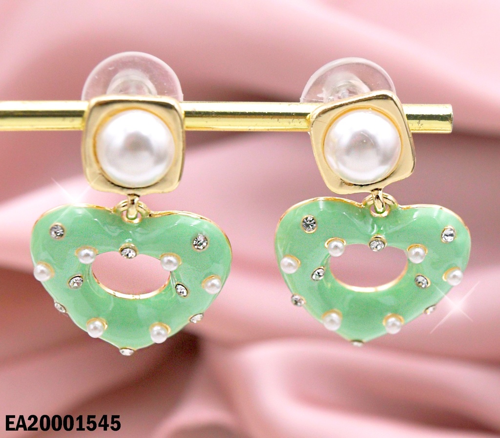ARETES COLGAR CROQUI CORAZÓN VERDE C/PERLITAS-ZIRC