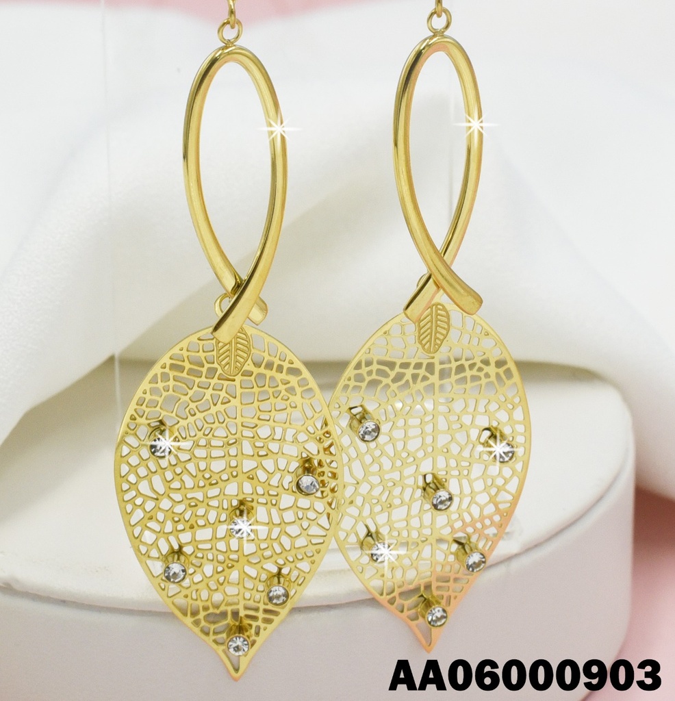 ARETES COLGAR HOJITAS CALADAS C/ZIRCONIAS