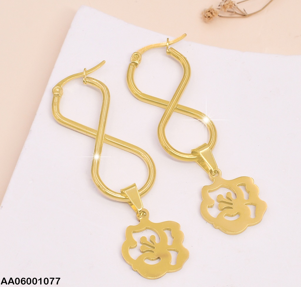 ARETES COLGAR LÍNEAS "8" ROSA CALADA COLGANTE