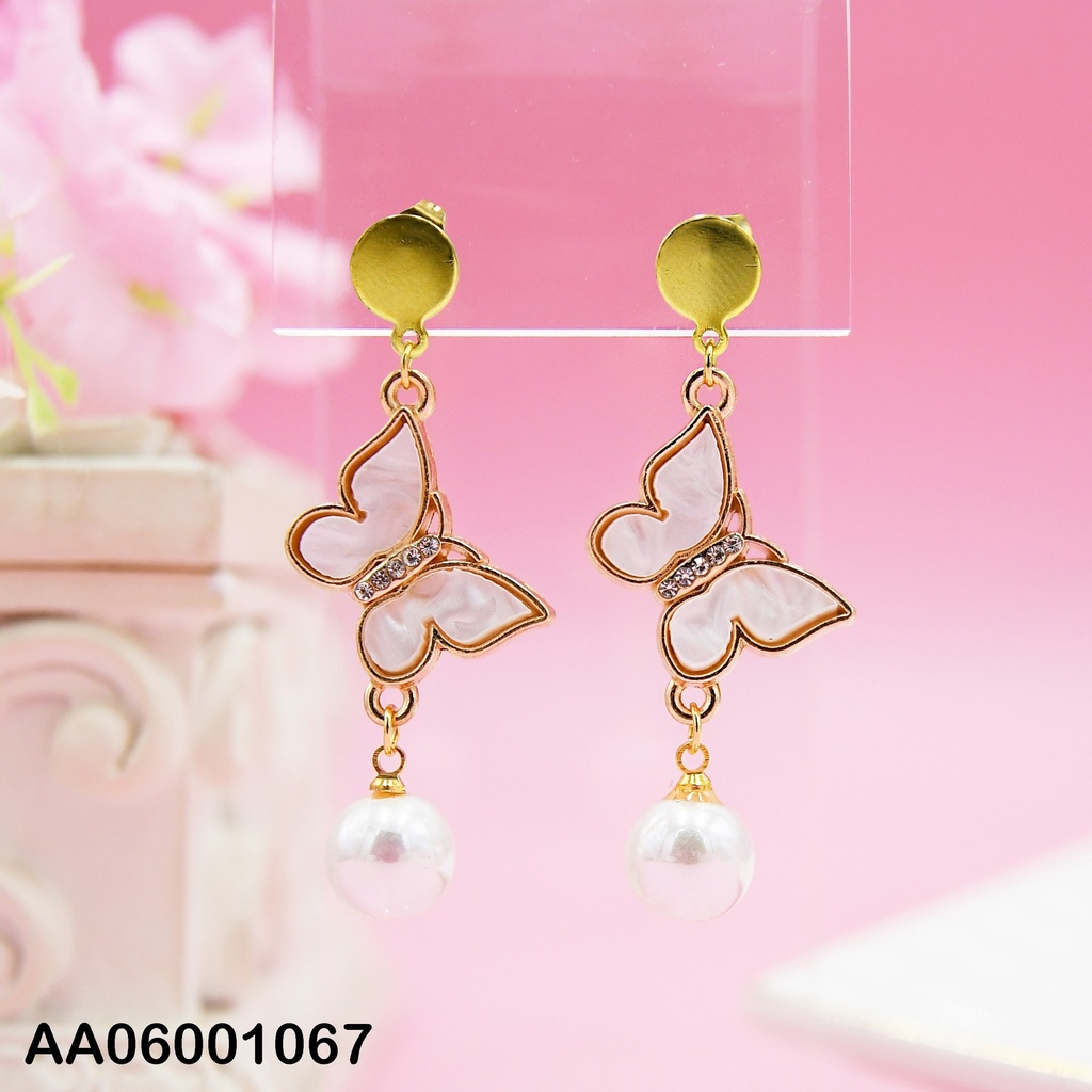 ARETES COLGAR MARIPOSA BLANCA C/PERLA COLGANTE