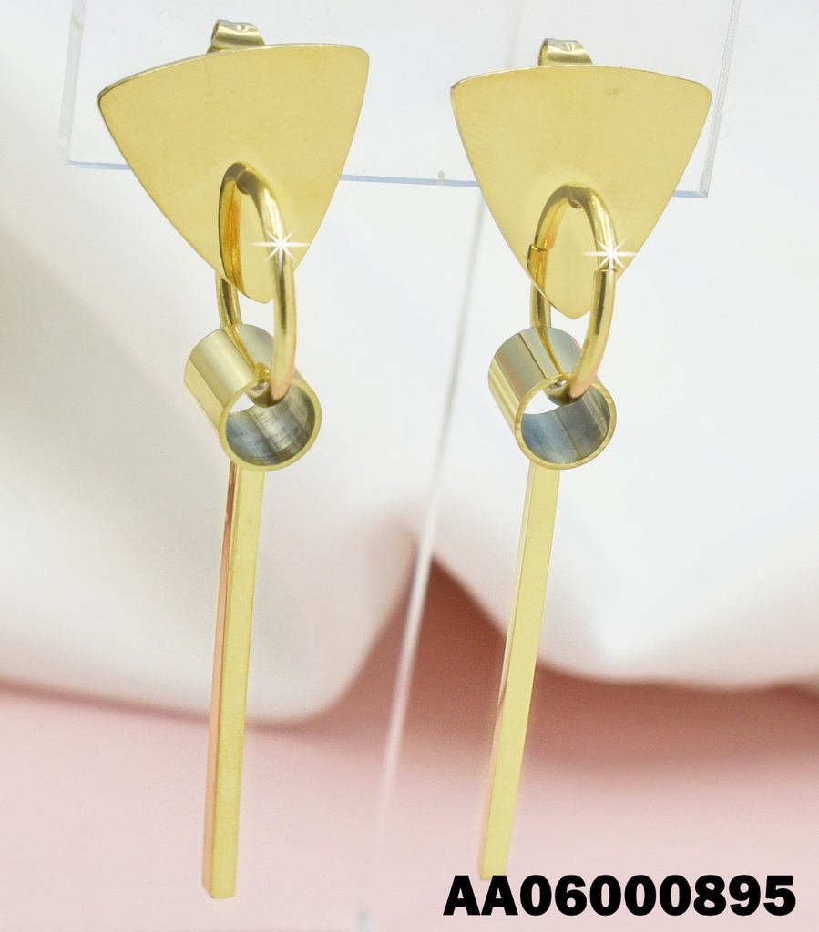 ARETES COLGAR PLACA TRIÁNGULO CILINDRO/BARRITA VERT.