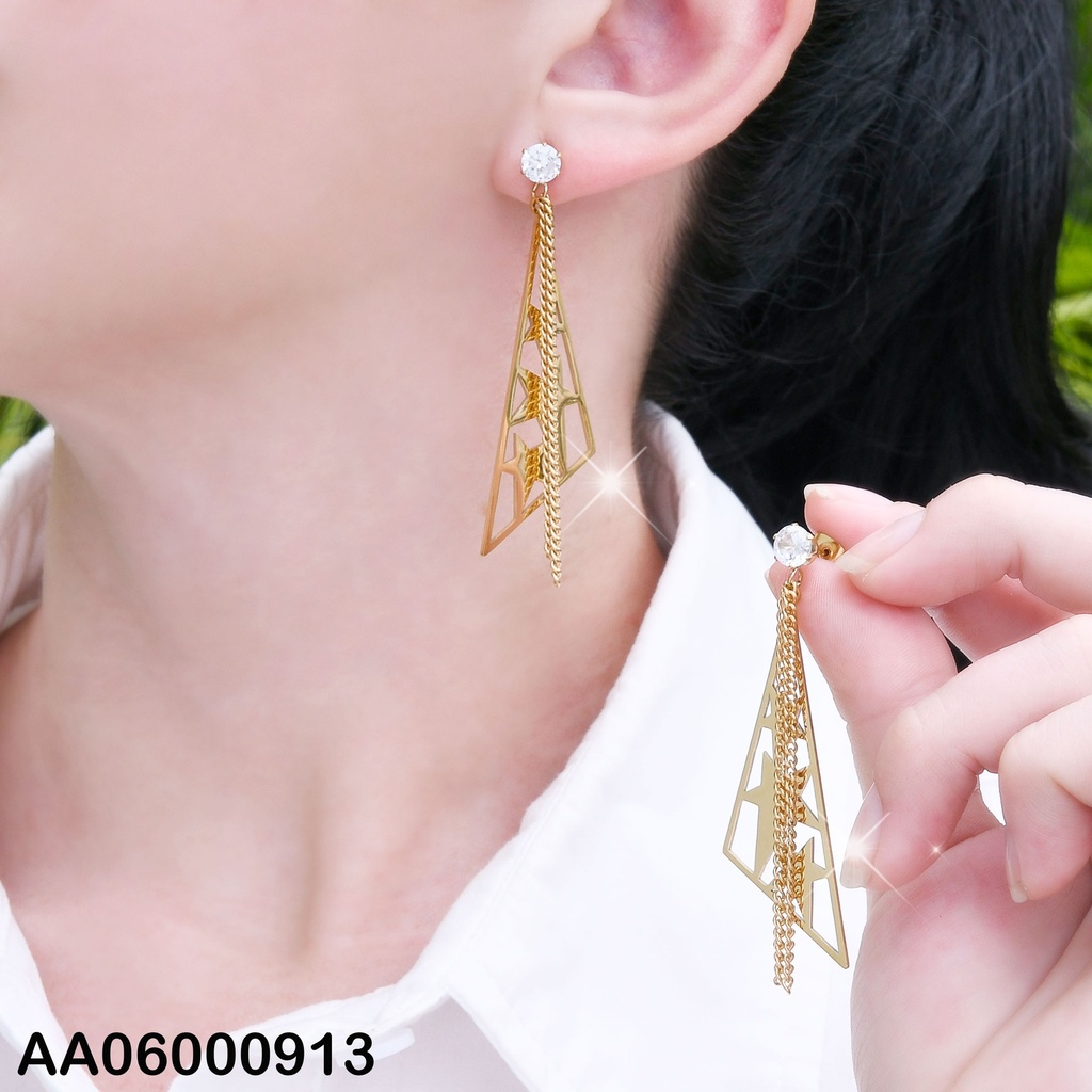 ARETES COLGAR TRÍANGULO C/PLACAS ESTRELLAS CADENITAS COLGANTES