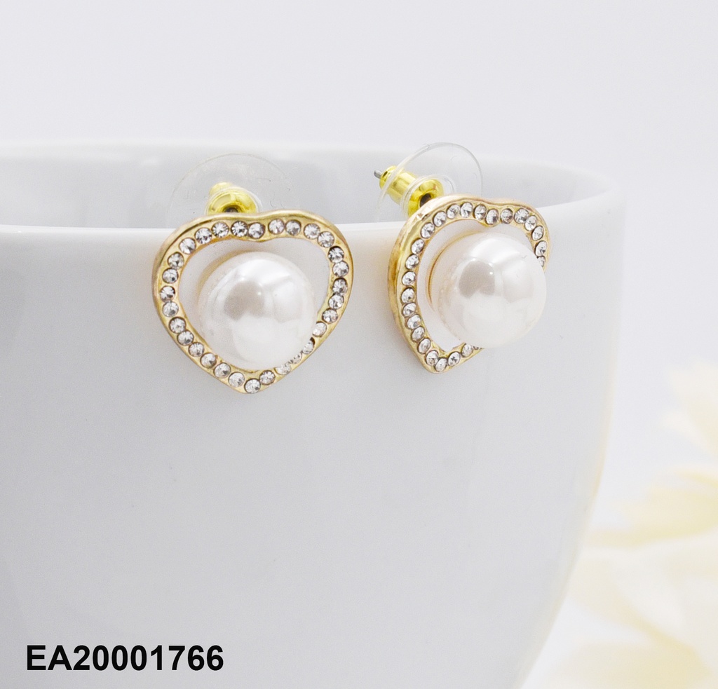 ARETES CORAZÓN BLANCO C/PERLA BORDE ZIRC.