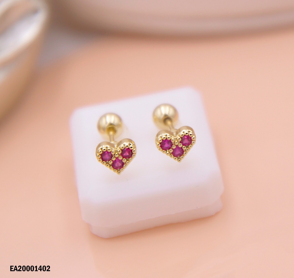 ARETES CORAZÓN C/3 ZIRCONIAS TAPON SEGURIDAD