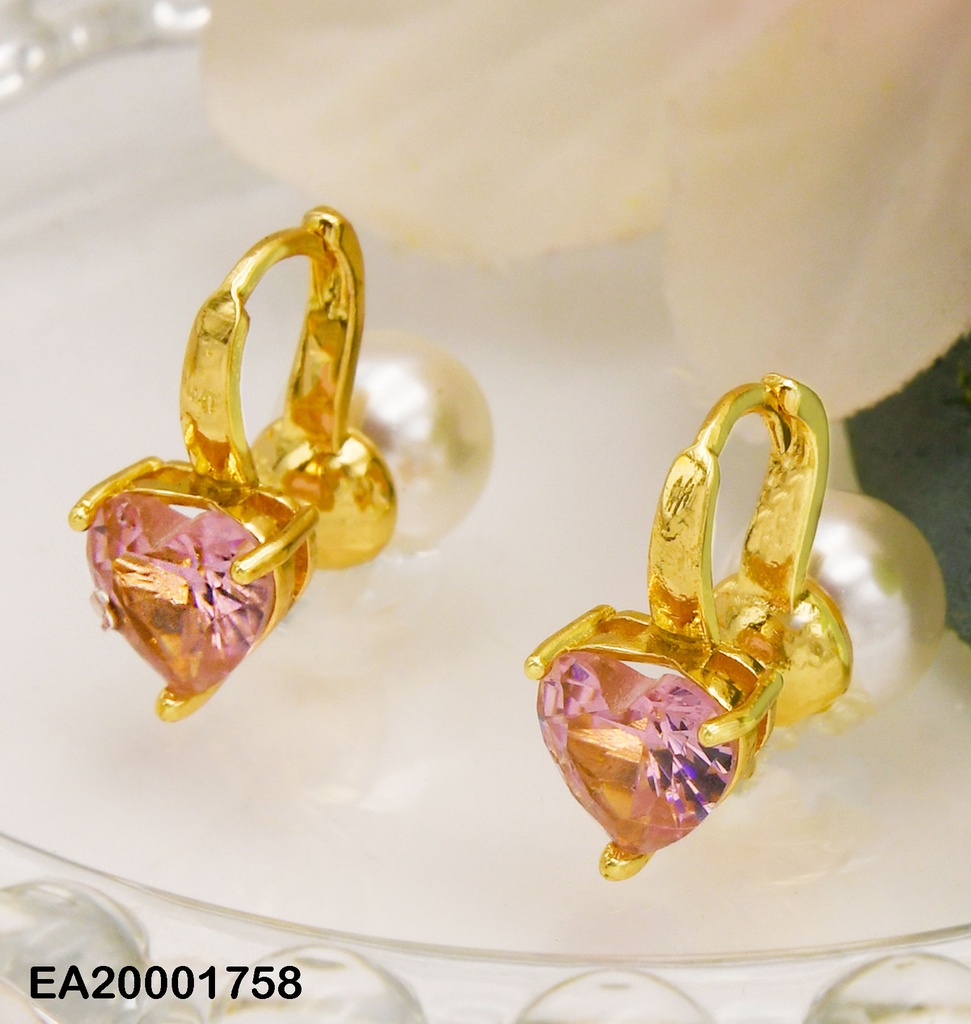 ARETES CORAZÓN ZIRCONIA ROSADA C/PERLA P4217