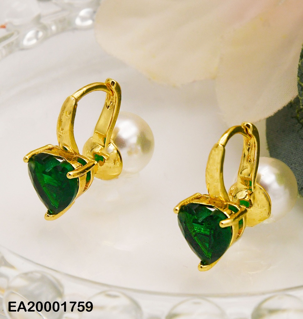 ARETES CORAZÓN ZIRCONIA VERDE C/PERLA P4217