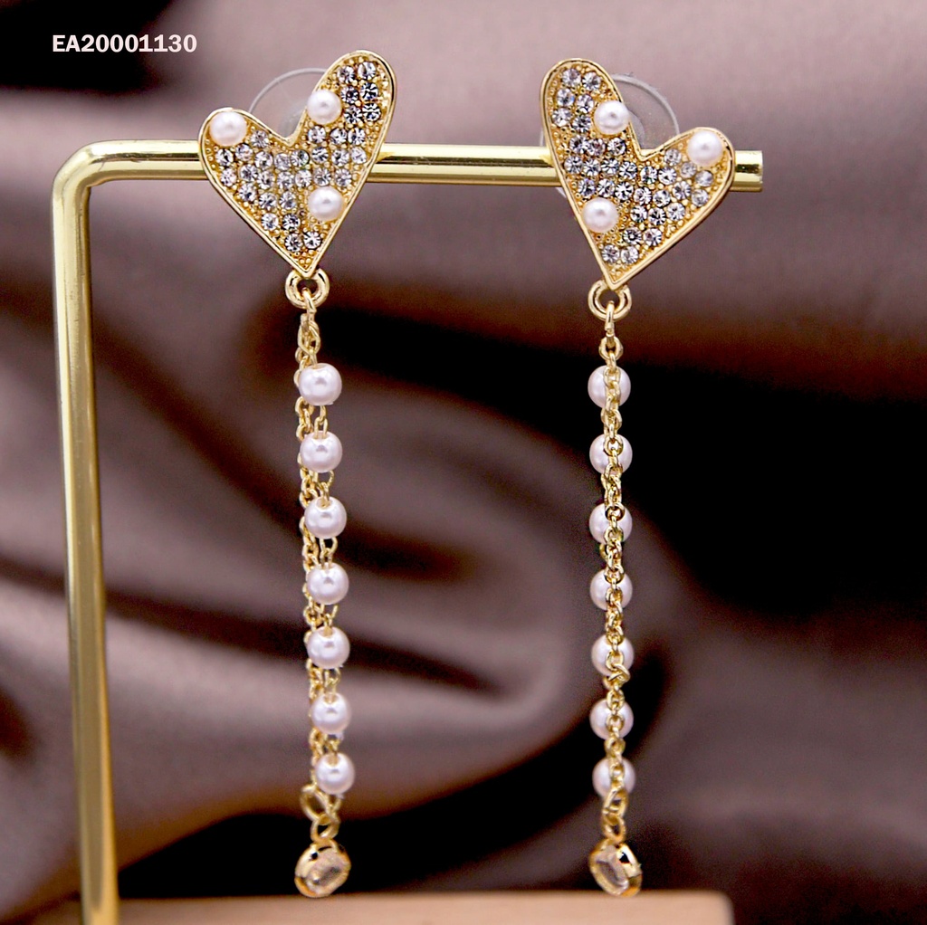 ARETES CORAZÓNCOLGANTE PERLITAS Y CADENA