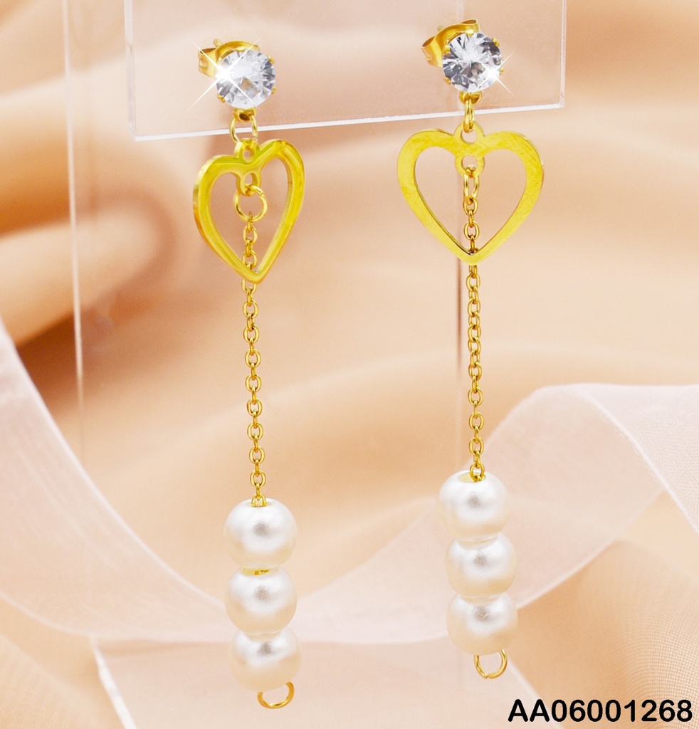 ARETES CROQUI CORAZÓN LTR CADENA C/PERLAS