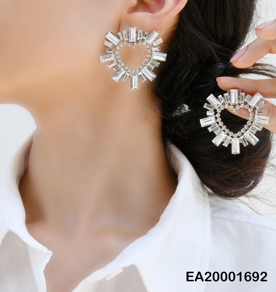 ARETES CROQUI CORAZÓN ZIRC.RD/RECTÁNGULOS PLATEADAS