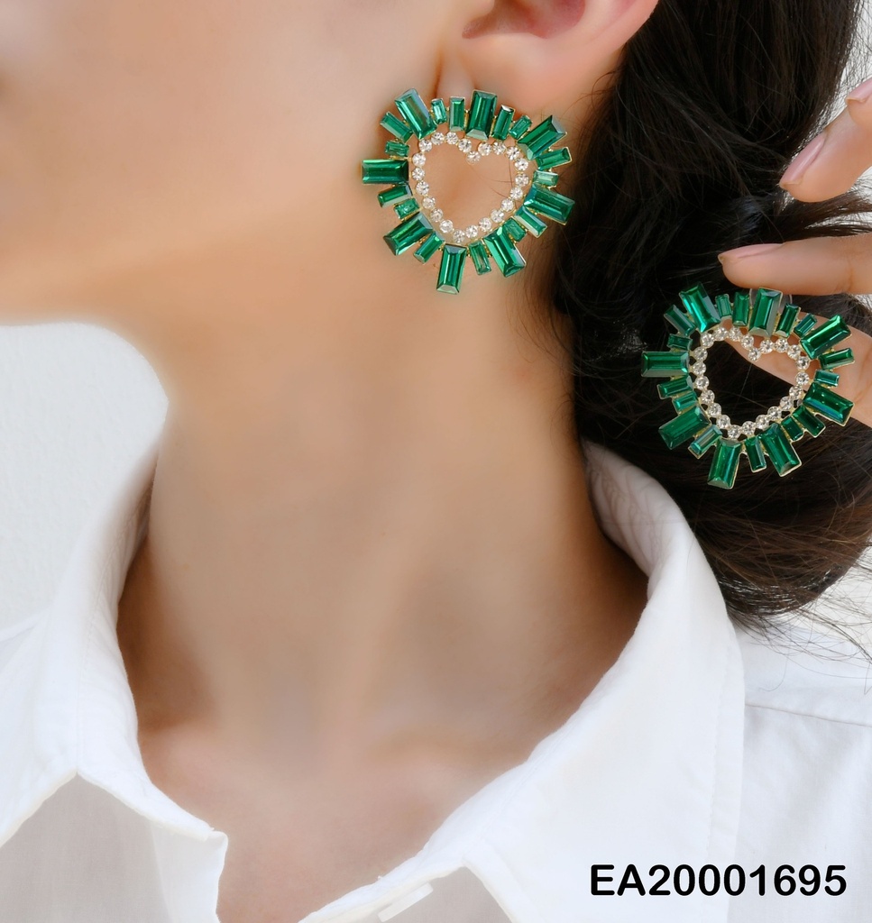 ARETES CROQUI CORAZÓN ZIRC.RD/RECTÁNGULOS VERDES