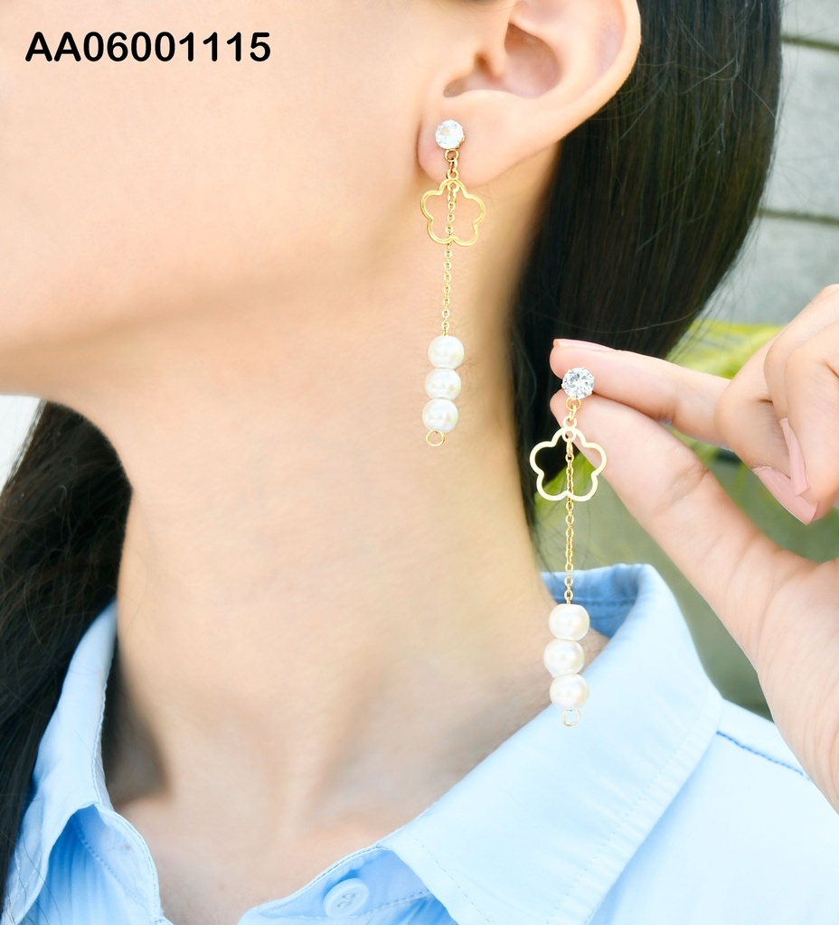 ARETES CROQUI FLOR CADENITA COLGANTE C/PERLAS